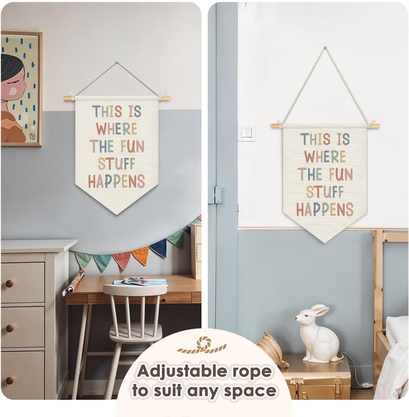 Wheatwin Playroom Wall Decor, Boho Fun Classroom Decor Wall Hanging Pennant Flag Banner, This Is Where the Fun Stuff Happens Wall Decor for Kids Room Nursery Playroom Classroom 15x11 Inch - Image 5